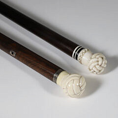 Two Whaler Made Turk’s Knot Grip Walking Sticks, 19th Century