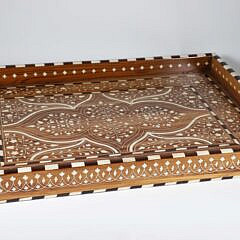 Teak Wood and Bone Elaborately Inlaid Serving Tray