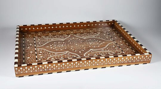 Teak Wood and Bone Elaborately Inlaid Serving Tray