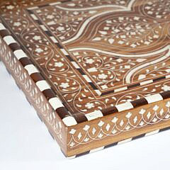 Teak Wood and Bone Elaborately Inlaid Serving Tray