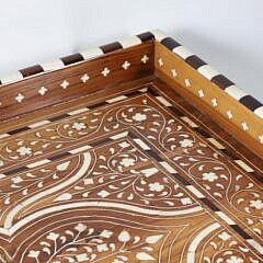 Teak Wood and Bone Elaborately Inlaid Serving Tray