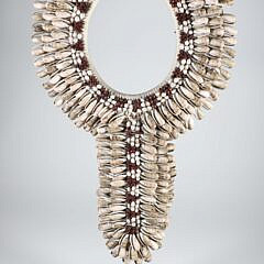 Papua Cowie Shell Bib Necklace on Custom Stand
