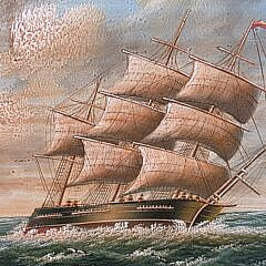 Two Contemporary Nautical Oil on Panel Clipper Ship Portrait Paintings, 20th century