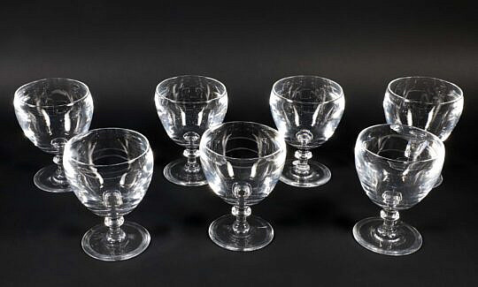 Set of Seven Steuben Crystal Glass Goblets, signed "S"
