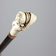Whaler Made Double Bust Knob Walking Stick, 19th Century