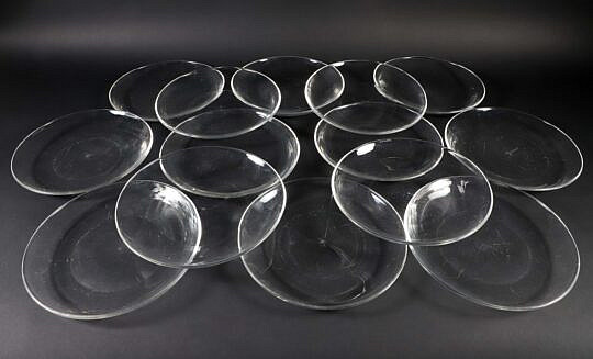 Set of 14 Steuben Glass Plates, signed in script