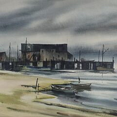 John Cuthbert Hare Watercolor on Paper “Provincetown Waterfront”, Painting, 20th century