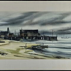  John Cuthbert Hare Watercolor on Paper “Provincetown Waterfront”, Painting, 20th century