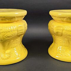 Pair of Ceramic Yellow Glaze Elephant Garden Stools