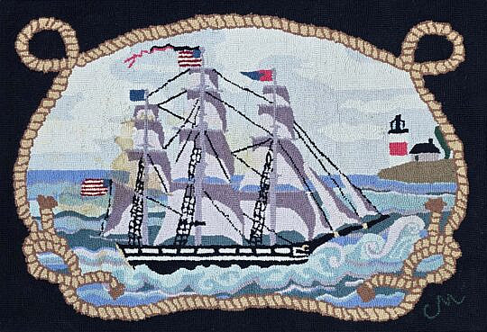 Vintage Claire Murray Nantucket Clipper Ship Hooked Rug
