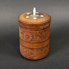 Vintage Carved and Inlaid Circular Cedar Box
