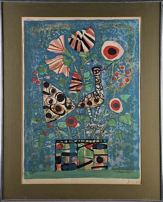 Vintage Paul Augustin Aizpiri Abstract Floral Still Life Lithograph Print
