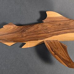 Dennis Christian Hand Carved Exotic Wood Figural Shark Sculpture Wall Plaque
