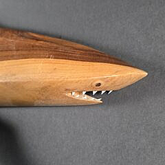 Dennis Christian Hand Carved Exotic Wood Figural Shark Sculpture Wall Plaque