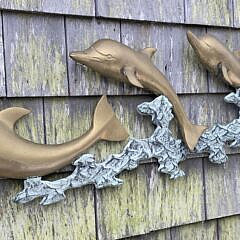 Figural Brass Dolphin Wall Plaque Sculpture