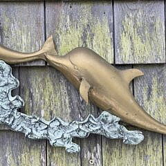 Figural Brass Dolphin Wall Plaque Sculpture