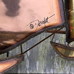 Large Vintage Brass and Copper Demott Sailboats Hanging Art Wall Sculpture