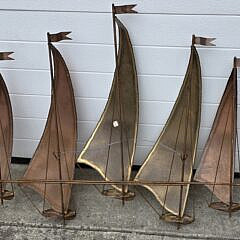Large Vintage Brass and Copper Demott Sailboats Hanging Art Wall Sculpture