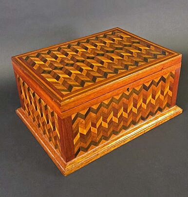 Antique Multiwood Geometric Inlaid Box, 19th century