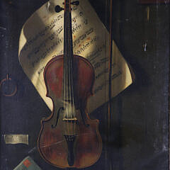Trompe L’Oeil Oil on Canvas Still Life with Violin