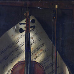 Trompe L’Oeil Oil on Canvas Still Life with Violin
