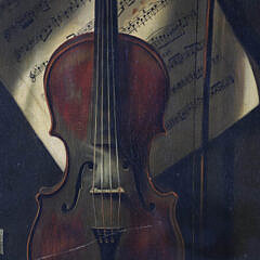 Trompe L’Oeil Oil on Canvas Still Life with Violin