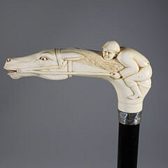 Carved Jockey and Race Horse Cane, 19th Century