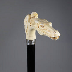 Carved Jockey and Race Horse Cane, 19th Century