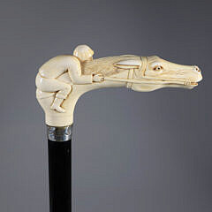 Carved Jockey and Race Horse Cane, 19th Century