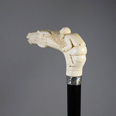 Carved Jockey and Race Horse Cane, 19th Century