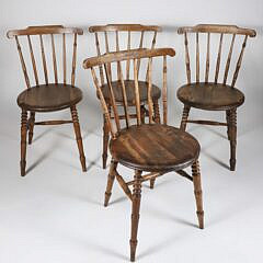Set of Four Carved Round Seat Side Chairs
