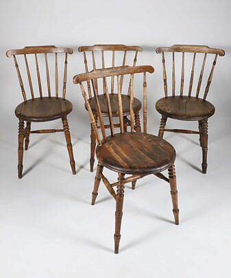 Set of Four Carved Round Seat Side Chairs