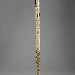 Whaler Made Antique Whale Tooth Grip Walking Stick, 19th Century