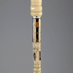 Whaler Made Antique Whale Tooth Grip Walking Stick, 19th Century