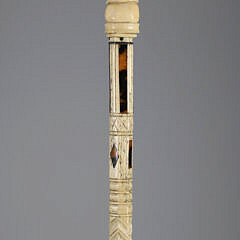 Whaler Made Antique Whale Tooth Grip Walking Stick, 19th Century