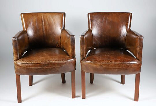 Pair of Vintage Leather Studded Club Chairs