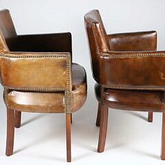 Pair of Vintage Leather Hobnail Studded Club Chairs 
