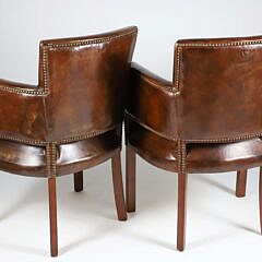 Pair of Vintage Leather Hobnail Studded Club Chairs 