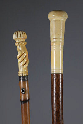Two Whaler Made Walking Sticks, 19th Century
