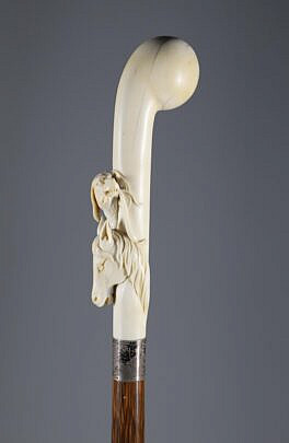 Carved Pistol Handle Walking Stick, 19th Century