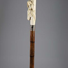 Carved Pistol Handle with Dog and Horse Walking Stick, 19th Century