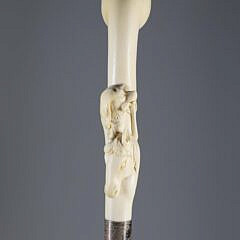 Carved Pistol Handle with Dog and Horse Walking Stick, 19th Century