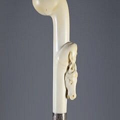 Carved Pistol Handle with Dog and Horse Walking Stick, 19th Century