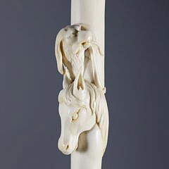 Carved Pistol Handle with Dog and Horse Walking Stick, 19th Century