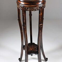 Chinese teak Wood and Marble Insert Pedestal