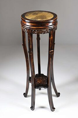 Chinese teak Wood and Marble Insert Pedestal