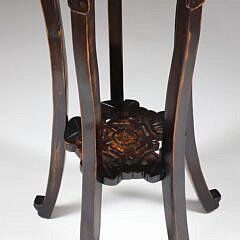 Chinese Teak Wood and Marble Insert Pedestal Table