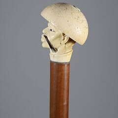 Carved Portrait of an Asian Gentleman Walking Stick, 19th Century
