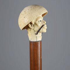 Carved Portrait of an Asian Gentleman Walking Stick, 19th Century