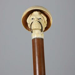Carved Portrait of an Asian Gentleman Walking Stick, 19th Century